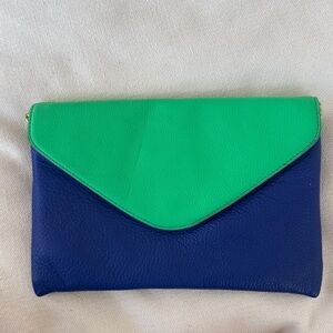 J. Crew Leather Green and Blue Convertible Envelope Clutch and Shoulder Bag